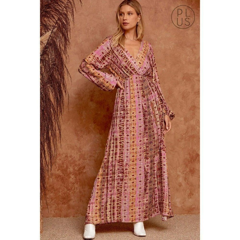 Andree By Unit Fun Woven Printed Maxi Dress Western Boho Bohemian New S-L D10321 - Picture 5 of 5